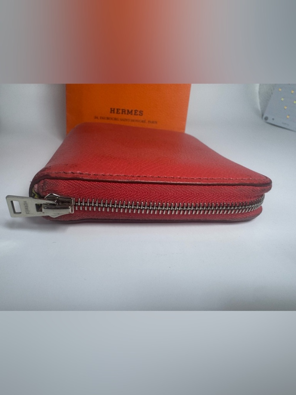 Hermès Silk’In Compact Wallet 2014 Red Silk Scarf Interior W Box Bag Authentic - Picture 7 of 13